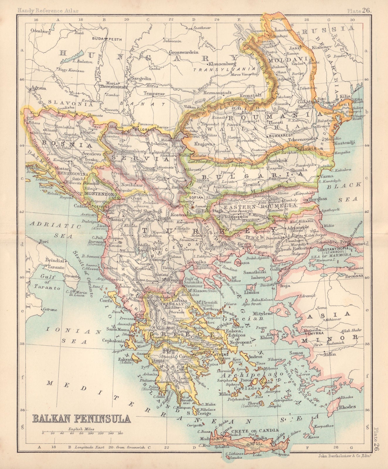Balkan Peninsula. Eastern Roumelia Servia Turkey in Europe. Greece 1898 map